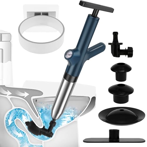 Toilet Plunger Kit High Pressure Air Toilet Plunger with Real-Time Barometer Stainless Steel Drain Clog Remover Powerful Sink Plunger Plumbing Tools for Toilets Bathroom Floor Drain Kitchen Sink