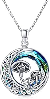 Mushroom Necklace 925 Sterling Silver Celtic Knot Crescent Moon Pendant Necklace with Crystal Mushroom Jewellery Gifts for Women Girlfriend