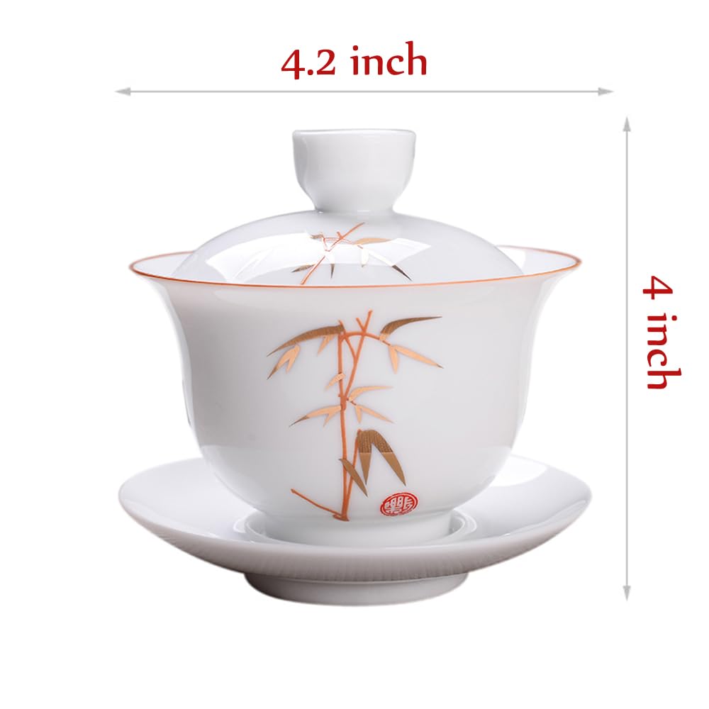 Chinese Porcelain Gaiwan Tea Set - 7oz (220ml) White Glazed Sancai Bowl With Lid & Saucer