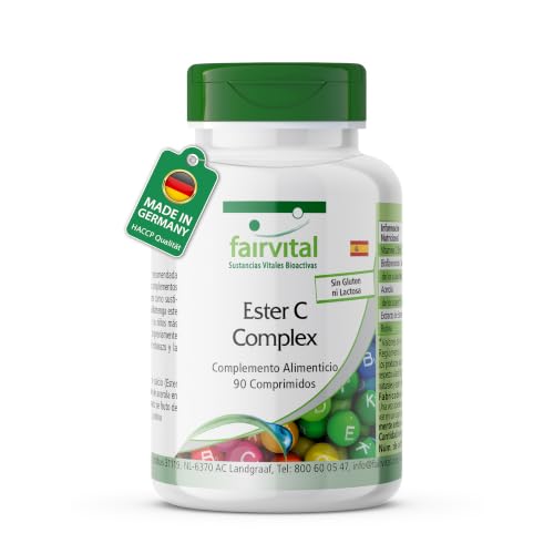 fairvital Ester C 500mg, 90 comprimidos, complejo de vitamina C con bioflavonoides, ALTA DOSIS Y VEGANO, vitamina C tamponada, fácil de digerir, fácil de tragar