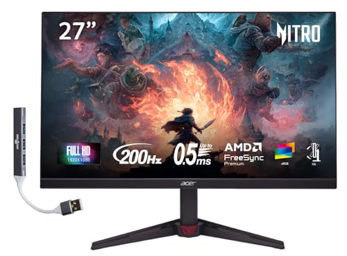 Image of Acer Nitro 27 inch FHD IPS ZeroFrame Design Gaming Monitor Up to 200Hz | AMD FreeSync Premium, DisplayHDR10, sRGB 99%, VESA Mount, Displayport, HDMI & USB Hub, Black VG270X | UM.HV0AA.101
