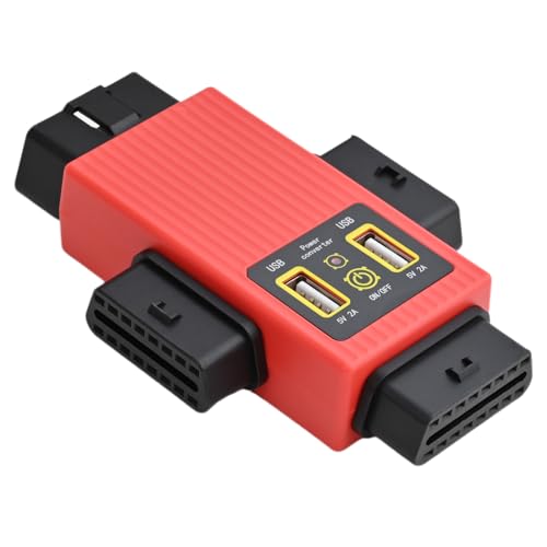 iKKEGOL Pocket OBD2 OBDII Full 16 Pin 1 Male to 3 Female OBD Cable Splitter Converter Adapter with 2 USB Port Supply Charging for Diagnostic Extender (Red)
