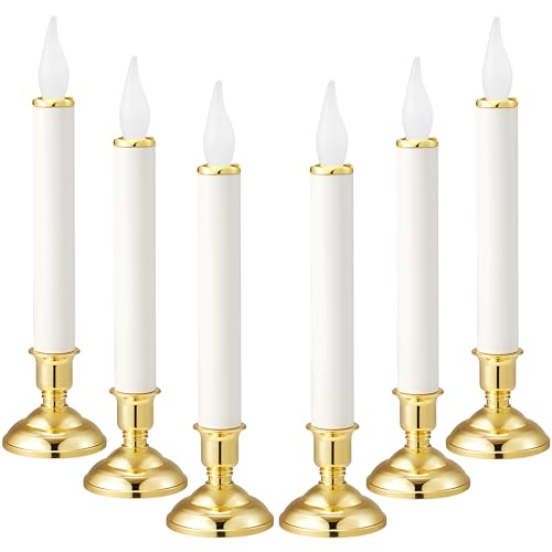 Image of Battery Operated LED Window Candles 9.7 Inch Tall with Automatically Timer 8 Hours On /16 Hours Off - Set of 6 Noble Flickering Flameless Candles and Golden Shine