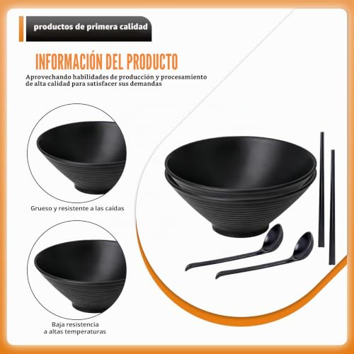 Miniatura 5 de Juego De 2 Cuencos De Ramen 6 Unidades , 1100 Ml, Juego De Tazón De Ramen Japonés, Cuenco Grande Con Palillos Y Cuchara, Cuenco Ramen Para Sopas, Ensaladas, Pasta, Fruta, Sushi Negro