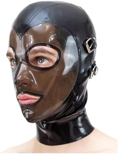 100% Latex Rubber Cosplay Headgear With Detachable Blindfold And Back Zip Thickness Is 0.4mm
