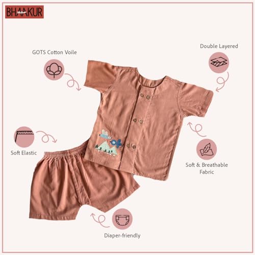 Image of Organic Cotton Jhabla Set for Infants and Toddlers | Front Buttons Unisex Jabla | Soft Mulmul