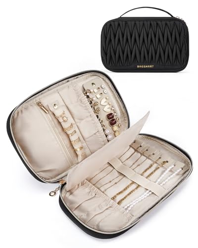 BAGSMART Travel Jewelry Case Jewelry Organizers and Storage Earings Holder Organizer for Women Necklace Holder Jewelry Rolls for Necklaces, Earrings, Bracelets-Black