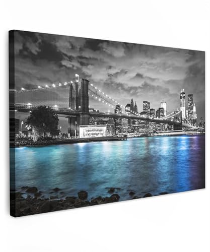 MuchoWow© Impression sur Toile Decoration Murale Peinture 120x80 cm Tableaux Decoratifs Muraux Déco Chambre Tableau Salon New York - Skyline - Ville - Bleu