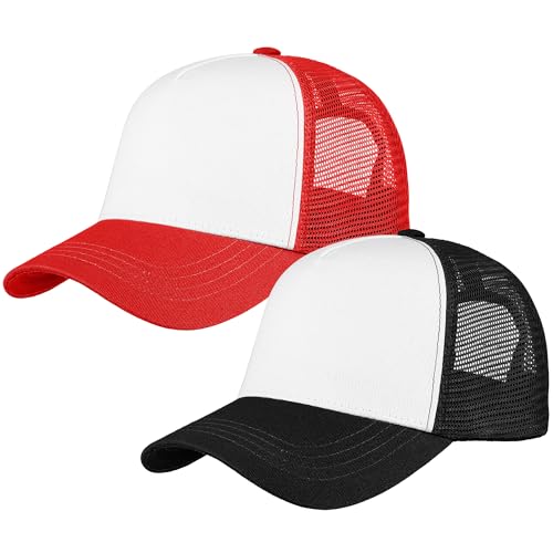 Image of Falari 5-Panel Mesh Baseball Cap, Trucker Hat, Structured Plain Design, Cotton, Adjustable Size