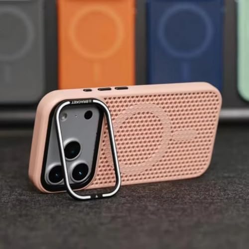 Étui de refroidissement en maille pour iPhone 16 Plus rose avec support cam
