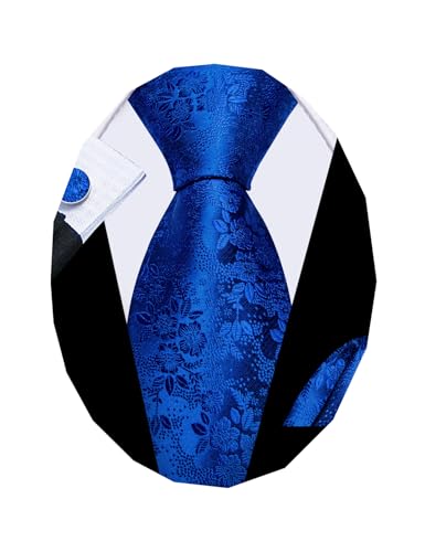 Image of Barry.Wang Flower Ties for Men Handkerchief Cufflinks Set Wedding Necktie Set Party