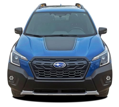 Exterior Graphics - 2023 Subaru Solterra 5 Original Groove Hood : Compatible with 2019-2024 Subaru Forester Hood Blackout Decal Vinyl Graphic Stripes (Fits as Shown) (16812 Matte Black – Wet Install)