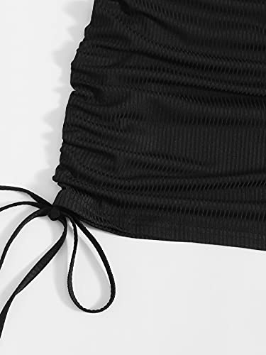 Milumia Women's Casual Short Sleeve Ruched Bodycon Mini Dress Drawstring Short T Shirt Dress Black Plain Large #TOP4