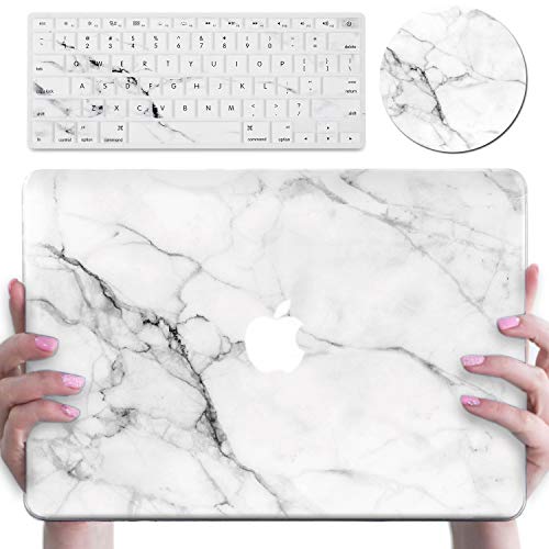 MacBook Air 13 Inch Case A1369/A1466, DEENAKIN Shock-Proof Anti-Scratch with White Marble Design,Plastic Hard Shell Protective Case Keyboard Cover Mouse pad White Marble