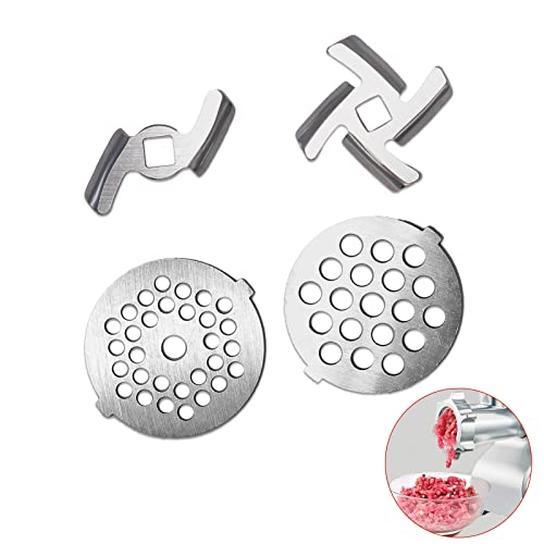 VNIMTI Meat Grinder Blades and Plate, Stainless Steel Meat Grinder Attachments for Stand Mixer, Meat Mincer Parts with 2 Sharp Blades and 2 Cutting Plates