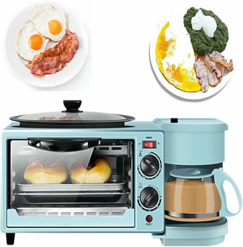 LASDERTV Stazione per La Colazione 3 in 1, Macchina per La Colazione Elettrica con Timer, Tostapane con Padella E Macchina per Il caffè, per L'angolo Cottura degli Appartamenti