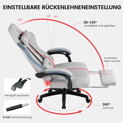 GTPLAYER-Gaming-Stuhl-Stoff-Gaming-Sessel-mit-Taschenfederkissen-ergonomischer-Drehstuhl-Gamer-Stuhl-mit-Fusstutze150-kg-Belastbarkeit-grau | Dealmeister.io Alt tag für bilder post titel