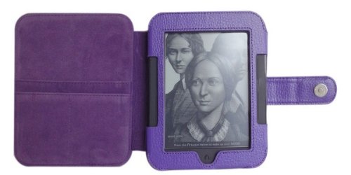 Mochie Barnes Noble Nook 2 2nd Edition Generation Simple Touch Genuine Leather Case Cover Purple