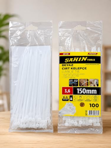 Şahin Tools 3,6 x 150 mm Beyaz Cırt Kelepçe Kablo Bağı 100 Adet – Nylon