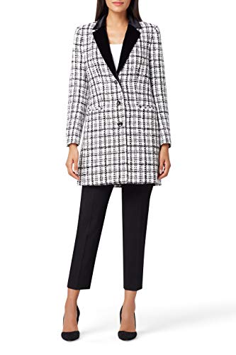 Tahari ASL Women's Velvet Lapel Boucle Topper Jacket, White Black Check, 12