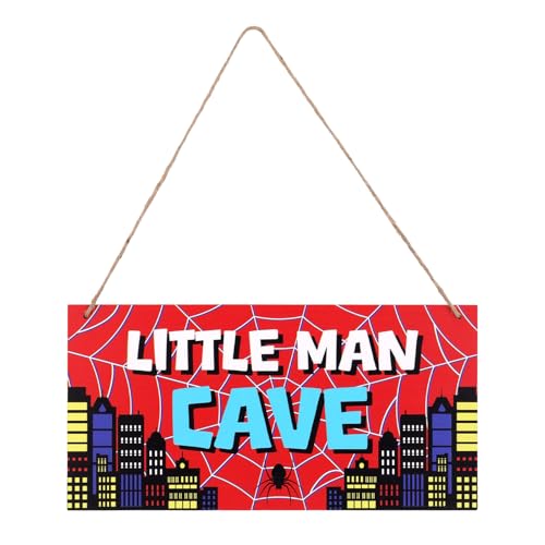 SAVITA 30x15cm Letrero de Araña para Puerta para Habitación Niño, Rojo y Azul Madera Decoración de Pared con Telaraña con Cuerda for Guardería y Habitación Hombre