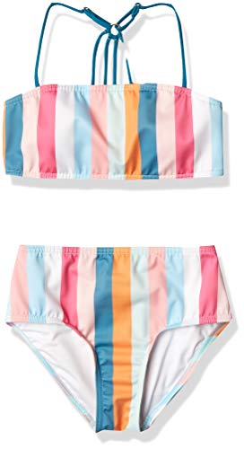 Heart And Harmony Girls' Bandeau Bra Top And High Waist Hipster Bottom Bikini Swimsuit Set, Multi//Sun Kissed Stripe, 8 #TOP14