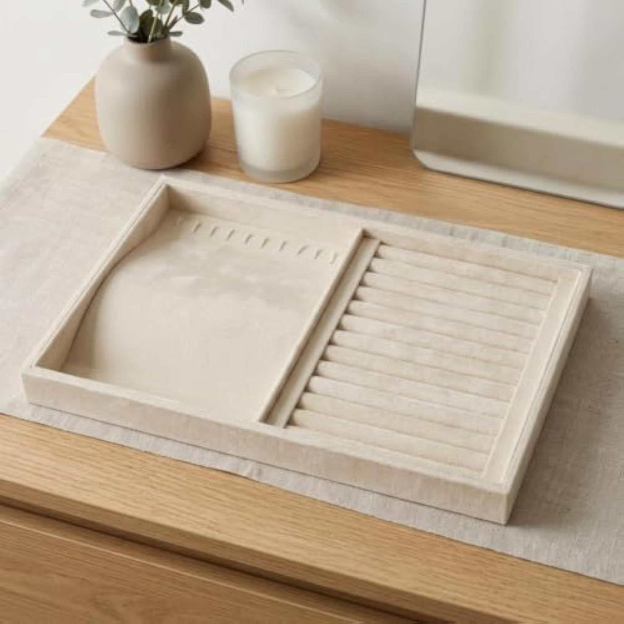 Beige Shallow Jewelry Display Tray Organizer