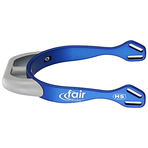 Sprenger fairRider Sporen aus blauem Aluminium I leicht und eloxiert I mit gebogenem Kunststoffhals in Silber I runder sowie abgeflachter Kunststoffhals