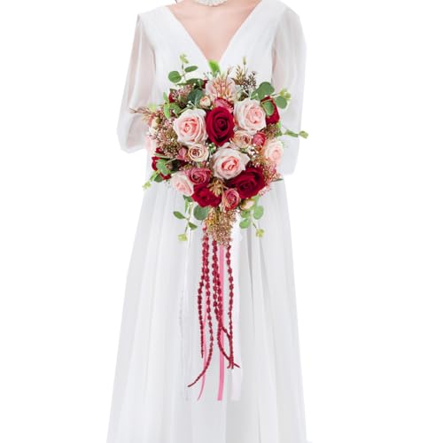 Floinla Cascading Red Burgundy & Pink Bouquet
