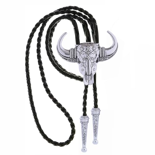 Image of GelConnie Longhorn Bull Bolo Tie for Men Native American Western Cowboy Leather Necktie Bolo Necklace for Women Gold Texas