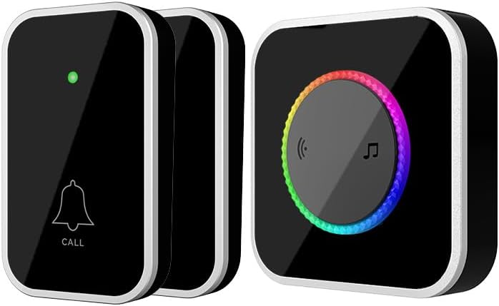 Smart Doorbell With Flashing Light, Deaf Doorbell Flashing Light, Wireless Doorbells For Home, Waterproof, 45 Chimes, Colorful Led, For Home Office Apartment Classroom (2 Receiver 1 Button)