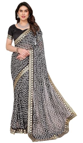 Sari en georgette imprimée pour femme avec dentelle et son chemisier non cousu moderne