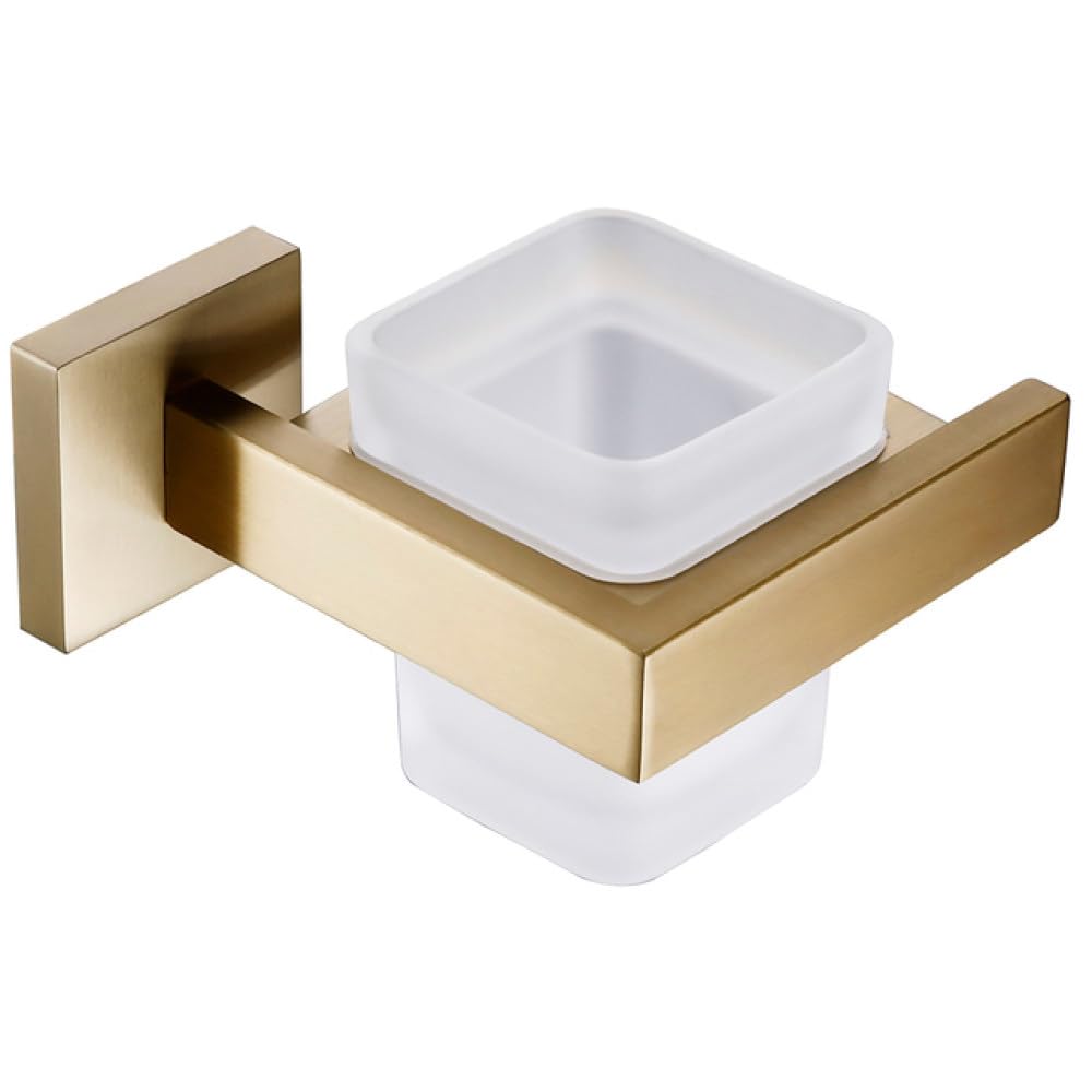 Juego de Accesorios de baño de Oro Cepillado Soporte de Rollo de Papel higiénico de Montaje en Pared Toallero Colgador de Batas Kit de Accesorios de Acero Inoxidable, Copa de Dientes BG