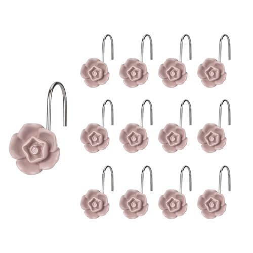 SUQ I OME Decorative Shower Curtain Hooks, Gray Pink, 12PCS
