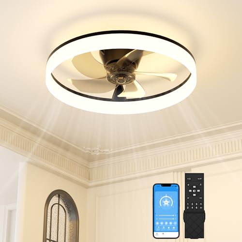 Image of SUNKENET 50CM Black Ceiling Fan with Light with Remote, Ceiling Fan Light