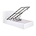 MEUBLE COSY Cadre de lit pour Adulte en Métal Support à Lattes en Bois avec Rangement avec sommier, Blanc, Single