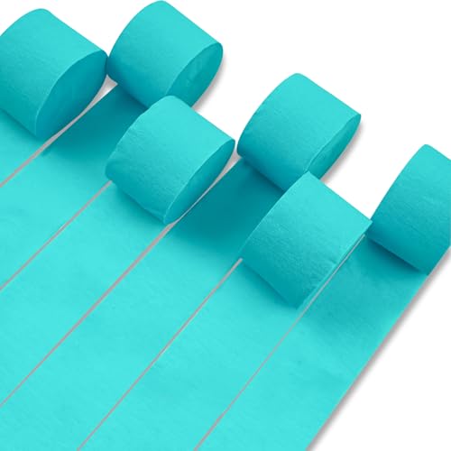Image of PartyWoo Teal Crepe Paper Streamers 6pcs 492ft Pack of Turquoise Crepe Paper Streamers for Birthday Gender Reveal Baby Shower Wedding Graduation Pool Mermaid Under The Sea Theme Party Decorations