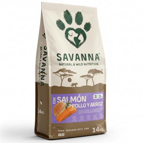 Pienso Gatos Adultos de Pescado y Pollo Savanna 14 Kg, Calidad Natural, Alimento seco para Gatos, pienso con Salmón y Pollo felinos, Formato Grande Ahorro.