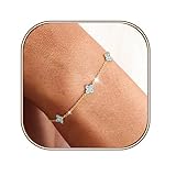 FUNEIA Bracelet Femme Chaine Or En Trefle à 4 Feuilles Réglable Bracelet 18k Plaqué Or En Zircon Cubique Fleur Bracelets Personnalisé Fantaisie Bijoux Cadeau Anniversaire Femmes Fille Copine Maman