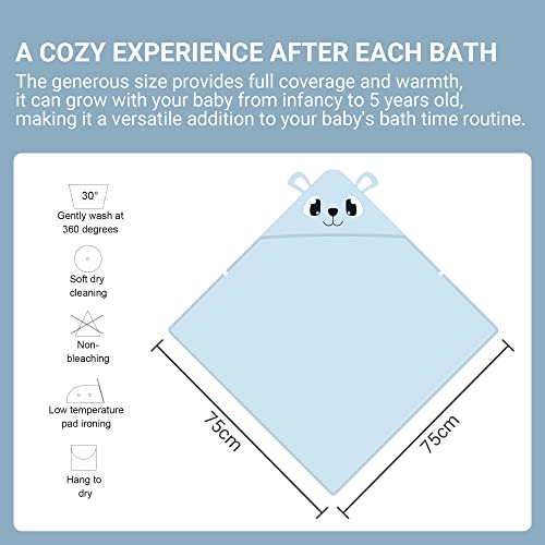 Image of MICHLEY Bamboo Viscose Baby Hooded Bath Towel for Boys and Girls, 29.5 x 29.5 Inch Ultra-Soft and Quick-drying Infant Bath (Bear)