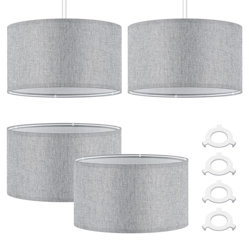 Image of Weewooday 4 Pack Linen Lampshade 14 Inch, Easy Assembly Drum Lamp Shade with E27 & E14 Adapter Ring, Modern Fabric Light Shade for Table, Floor & Ceiling Lamp(Grey)