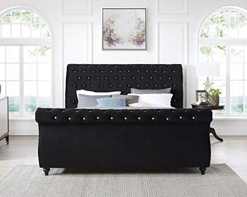 Roundhill Furniture Evora Velvet Upholstered Button Tufted, King, Black #TOP2