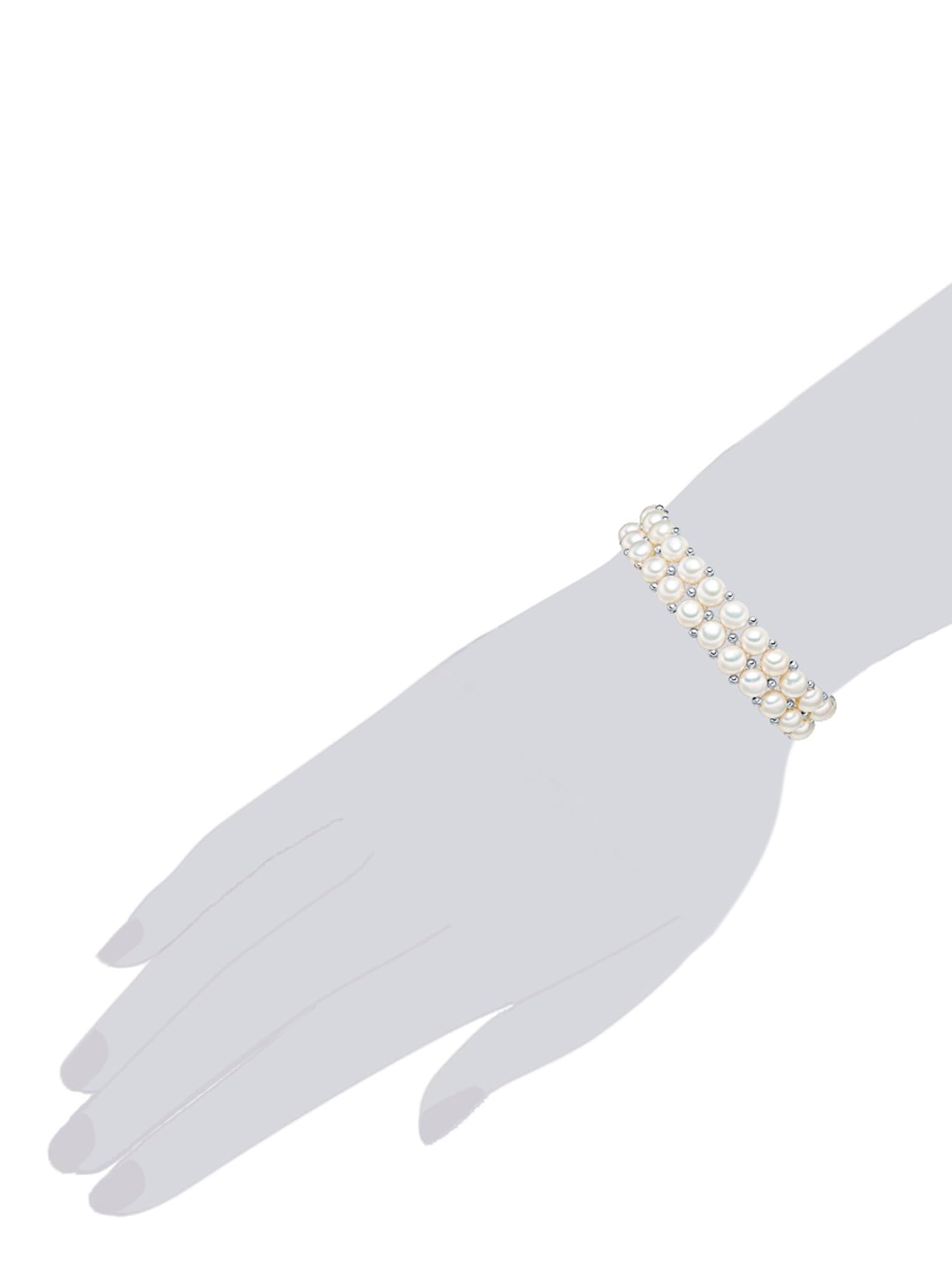 Valero Pearls Damen Perlenarmband Zweireihig mit Süßwasser-Zuchtperlen Weiß | Perlengröße 6-7mm,Button-Form,925/- Sterling Silber,flexibel,ohne Verschluss,19cm,Armband,echte Perlen,Perlenarmschmuck