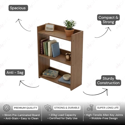 Image of DFC Element Crysta Shelf for Home, Living Room & Bedroom | Engineered Wood Storage Shelf with Open Display Design | Space Saving Organizer for Books, Decor & Daily Essentials (Espresso, 3 Level)