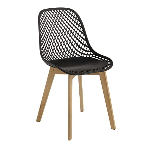 Baroni Home Sedia Moderna con Gambe in Legno, Sedia da Ufficio Ergonomica con Trama, Max 130 kg, 48X43X84 cm, Nera, 1 pezzo