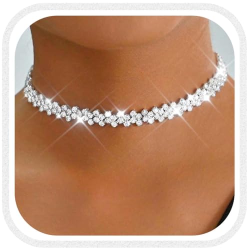 Fashey Rhinestone Choker Necklaces Sparkly Crystal Necklace Dainty Necklaces Jewelry for Women