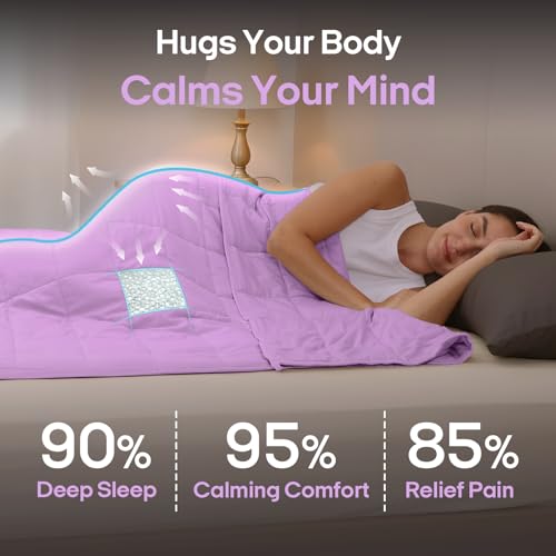 Image of ZonLi Weighted Blanket for Adults (100% Cotton, 60 inchx80 inch, 20lbs, Queen Size Light Purple) High Breathability Heavy Blanket, Soft Material with Premium Glass Beads, All-Season, Easy Care