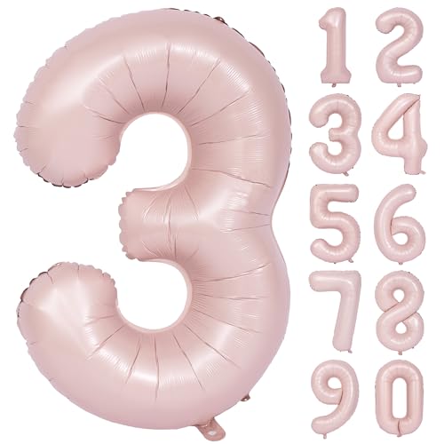 Image of 40 In Matte Pink Birthday Number Balloons 3 Helium Foil Mylar Balloon | Birthday Party Decorations Suitable For Boys' And Girls' Birthday Parties Anniversary celebration