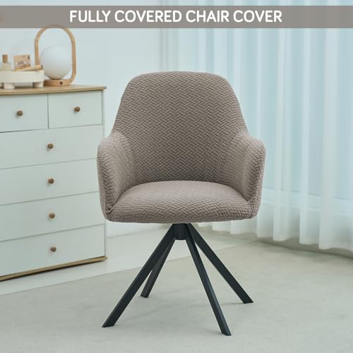 Image of HOKIPO Premium Jacquard Fully Covered Cover for Swivel Dining Chair with Arms, Pack of 4, Taupe Brown (AR-5356-KHK*4)