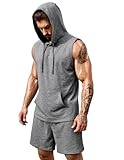 COOFANDY Sleeveless Hooded Workout Shirts for Men Gym Training Hoodies 2 Piece Short Set